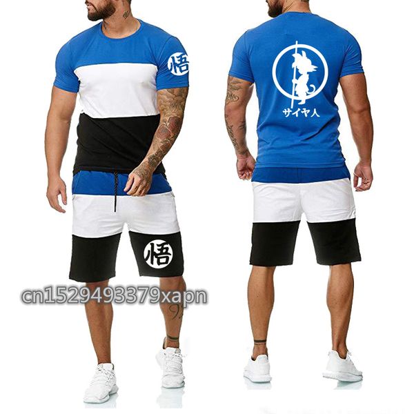 

летние мужские футболки anime z goku fashion casual хлопок с коротким рукавом son harajuku мужская футболка+шорты костюм 2 шт, Gray