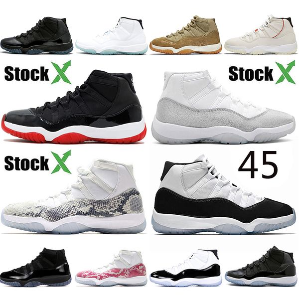 

men designer stock x basketball shoes 11 11s bred high white vast grey metallic silver concord 45 trainer sport sneakers