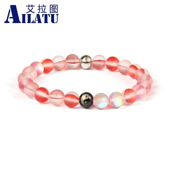 

ailatu new collection stainless steel yingyang beads balance bracelet with 8mm flash beads never fade, Golden;silver