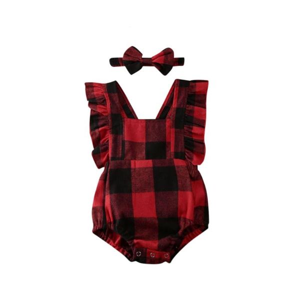 

newborn baby boy girl 0-18m clothe checks plaid romper sleeveless jumpsuit headband outfit clothing, Blue
