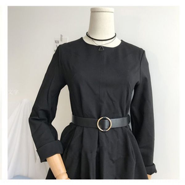 

women's perforated round jeans dress buckle wide belt simple all-match decorative jeans dress waistband student belt, Black;brown