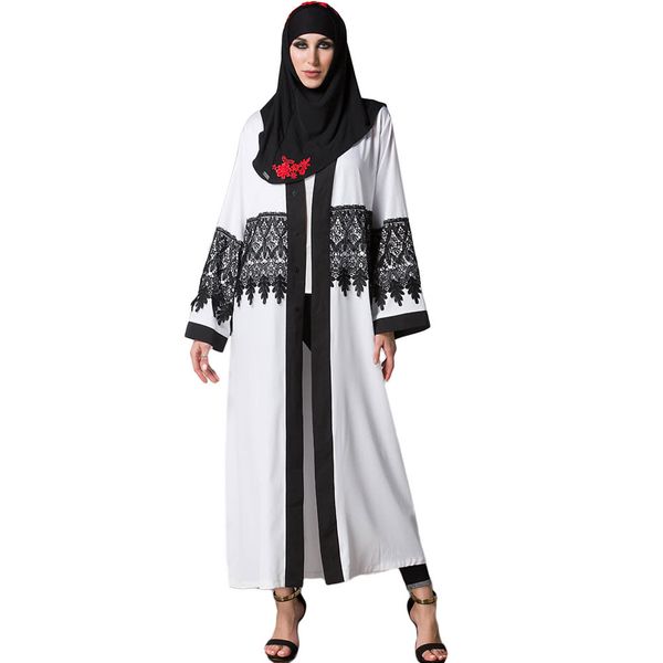 

casual lace robe women musulmane turkish abaya muslim dress cardigan robe long sleeve white g9412w, Red