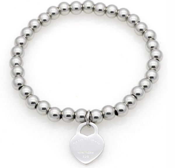 

silver/gold color heart brand heart rhinestone bead stretch style plated 925 silver color bangle brcelet barcelets letter bracelet logo gift, Black