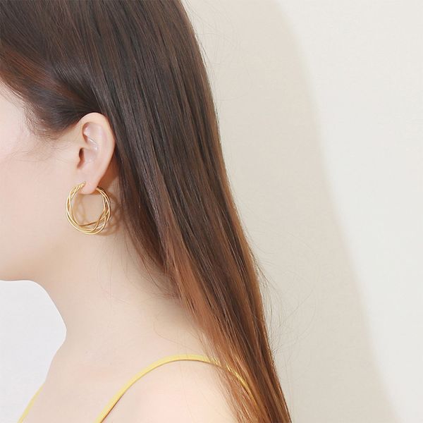 

2020 new gold color cross interlaced metal wire circle loop earring for women fashion jewelry hoop earrings 1pair, Golden