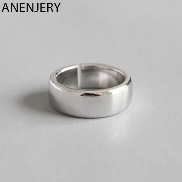 

anenjery vintage 925 sterling silver rings for women thick smooth rings adjustable s-r401, Golden;silver