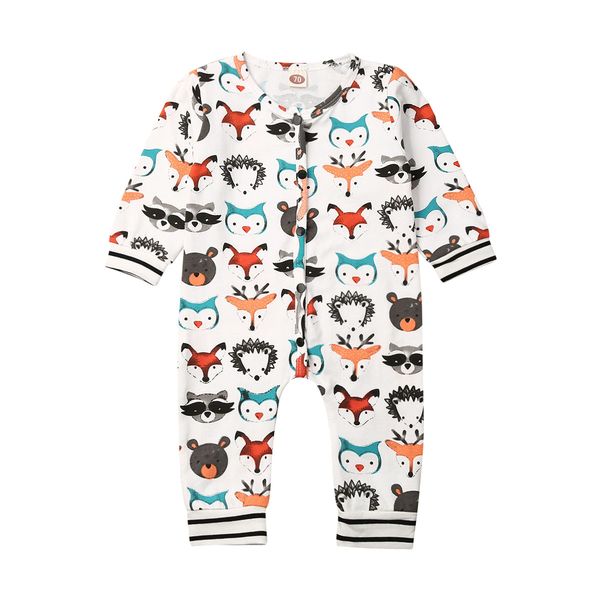 

0-24months infant baby boys long sleeve animals printed rompers jumpsuit, Blue