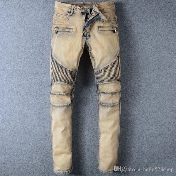 

мода vintage мужского локомотив стиль байкер джинсы брюки цвет хаки тонкого ополаскивания джинсы с качеством бесплатной доставкой, Blue