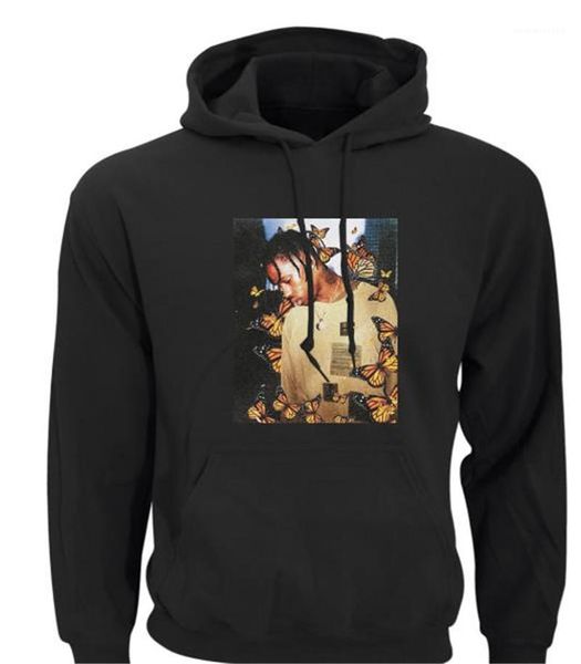 

astroworld mens luxury designer hoodies 2020 loose 3d butterfly print pullover crew neck hoodie travis scott, Black