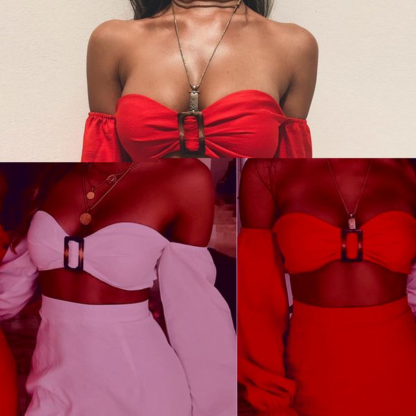 

2020 female tube long sleeve solid color suit sequins metal buckle holiday bag hip skirt with chest pad 2 piece set women, White