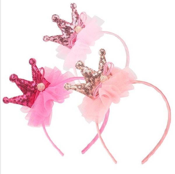 

sweet baby girls crown hair sticks sequin crown bow flower children princess hair accessories cute kids party headband y1524, Slivery;white