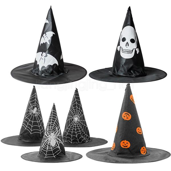 

6 styles kids witch hat pumpkin spider bat web skull printed wizard hat halloween cosplay costume accessory cap party decor props fa2986
