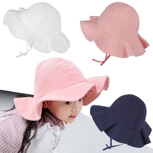 

wide brim baby sun hat cotton kids bucket cap summer beach girls travel outdoor pet supplies home garden, Yellow