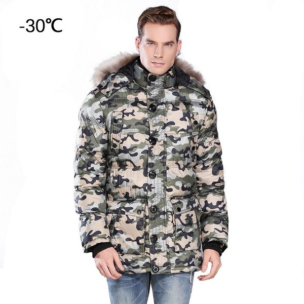 

nxh 2019 fashion camouflage winter jacket men parka real fur hooded coats thick warm overcoat plus size winter clothes, Black