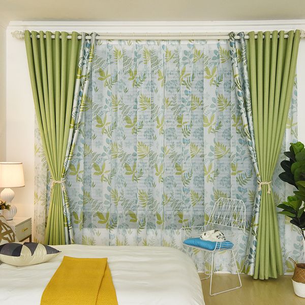 

pastoral splicing tinted cotton shading curtains for living dining room bedroom