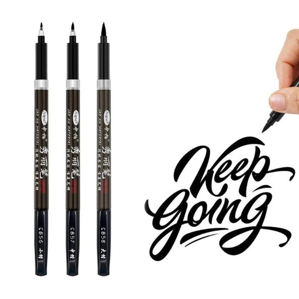 

3pcs black color calligraphy brush pen set for signature drawing art design hand lettering post card stationery school a6867