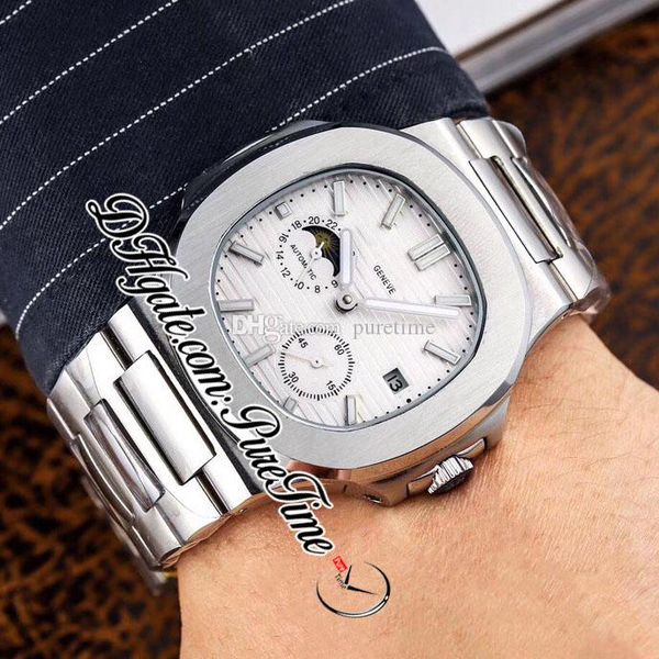 

nautilus moon phase automatic mens watch steel case white texture dial stick markers stainless steel bracelet puretime e91a1, Slivery;brown