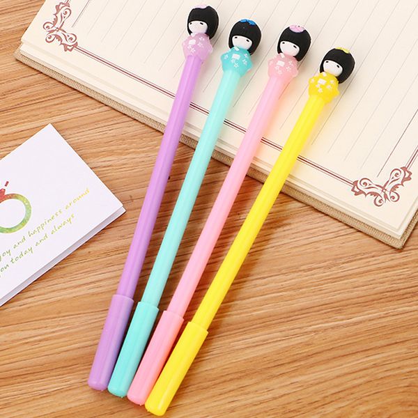 

6pcs japanese style candy color cartoon kimono girls signature gel pen stationery office school writing supply kids neutral pens