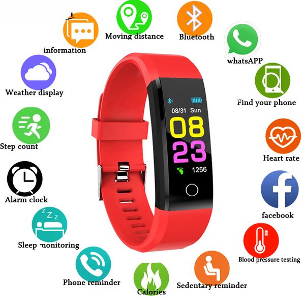 

id115 plus ecran couleur moniteur de frÃ©quence cardiaque dispositif portable montre de sport intelligente pour iphone android, Slivery;brown