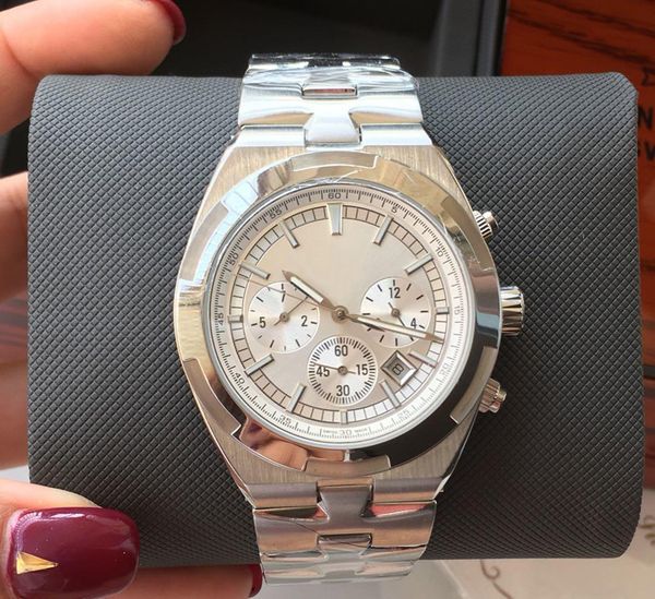 

luxury men's watch 42mm white dial automatic movement 316 stainless steel band back transparent vc ing, Slivery;brown