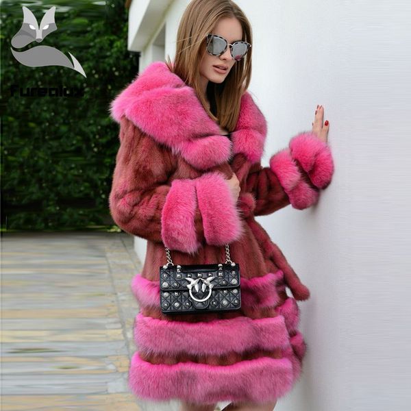 

furealux real coat winter coat women plus size jacket women clothes 2019 long coats vintage jacket chaqueta mujer, Black