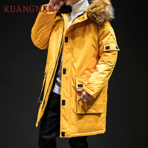 

KUANGNAN Желтый с капюшоном Зимняя куртка Мужская одежда Ветровка мужская зима ветро