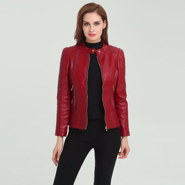 

2019 coat ladies leather jacket short casual leather jacket coat 2019 autumn women's basic coats#g2, Black;brown