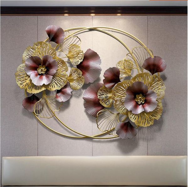 

new chinese luxury wrought iron ginkgo leaf 3d flower wall hanging crafts home livingroom background club wall mural decoration