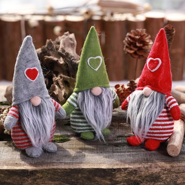 

2019 new non-woven hat with heart handmade gnome santa christmas figurines ornament holiday table decor festive present