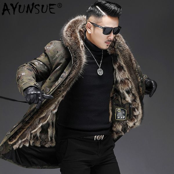 

ayunsue parka real fur coat men winter jacket warm raccoon fur liner parkas luxury coat men abrigos hombre invierno 2019 19-1402, Black