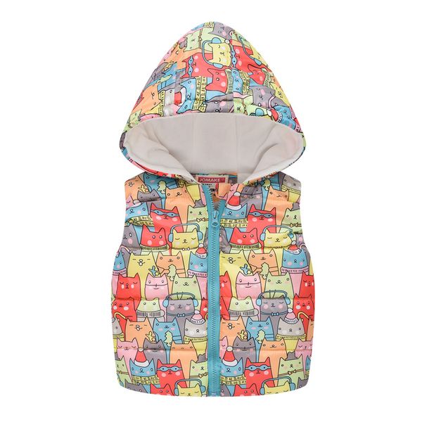 

kids autumn winter sleeveless hooded vests girls boys cartoon printed jackets children warm coat cashmere vest outwear, Blue