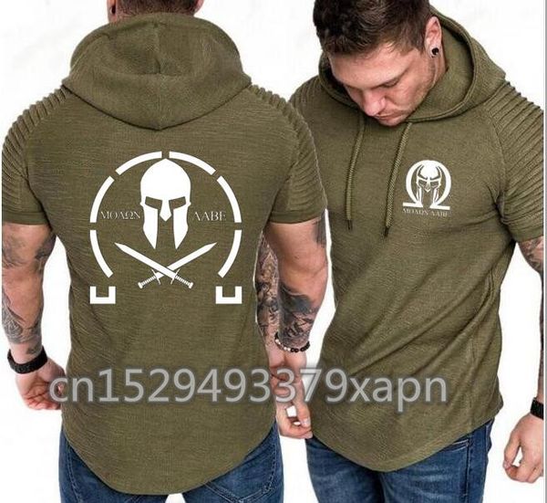 

men's classic short sleeve molon labe hoodies casual thin hoodie hip hop tracksuit hoody hooded sweatshirts summer shirt, Black