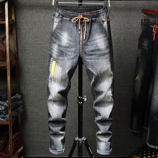 

mens distressed ripped biker jeans slim fit motorcycle biker denim for men fashion designer hip hop mens jeans de designer pour hommes, Blue