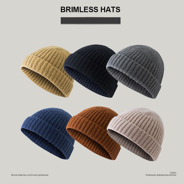 

casual beanie skullcap winter warm street knitted hat retro brimless baggy melon cap solid colors fisherman beanies hats