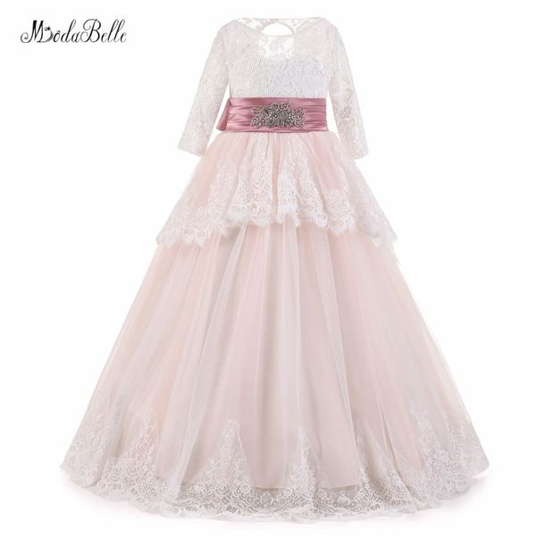 

modabelle fancy girls lace ball gowns for children first communion vestido party 2018 european beaded sash flower girl dresses, Red;yellow
