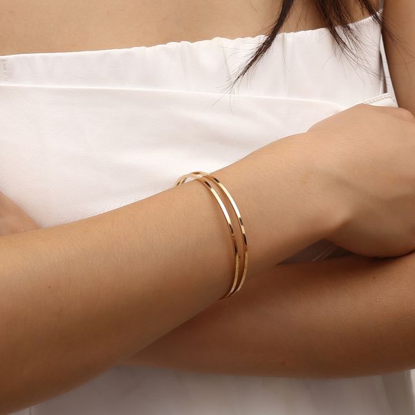 

new gold simple fashion show hollow multilayer punk women cuff bracelets elegant party club street office lady gift jewelry, White