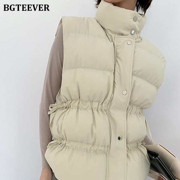 

bgteever thicken warm cotton-padded sleeveless waistcoat winter women loose vest coats stand collar zipper female jackets 2019, Black
