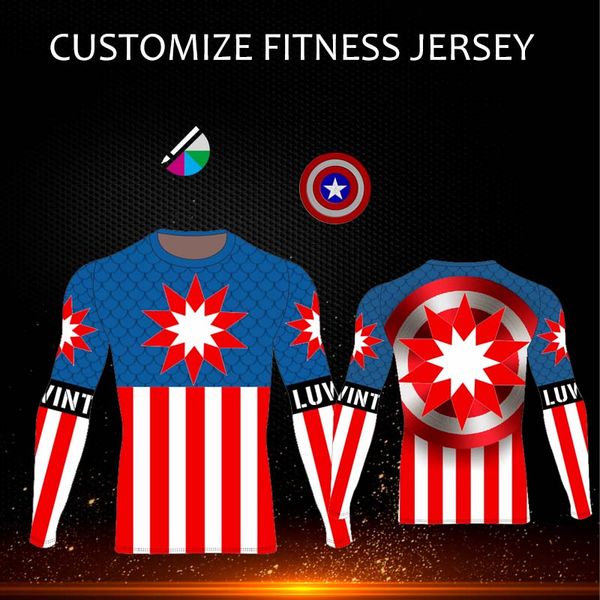 

long sleeve fitness shirt customize elastic fabrics sport jersey, Black;blue