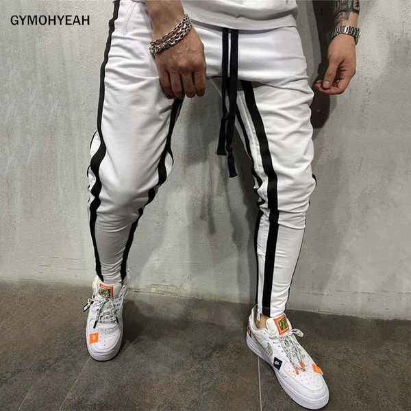 

gymohyeah men track pants new fashion hip hop fitness streetwear trousers striped drawstring joggers sweatpants pantalon homme, Black