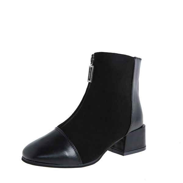 

2020 new leather suede booties spring low heel ankle boots vintage motorcycle boots woman riding plus size 35-40, Black