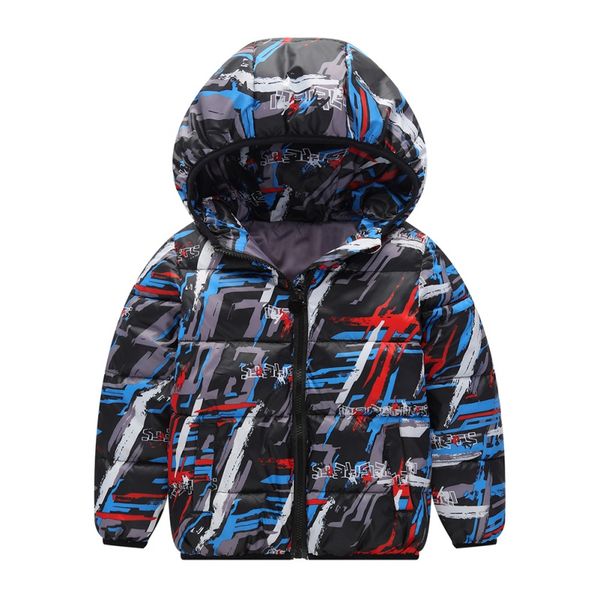 

autumn winter children boys girls printed thick hooded cool coats warm kids outerwear cotton-padded coats baby boy clothes, Blue;gray