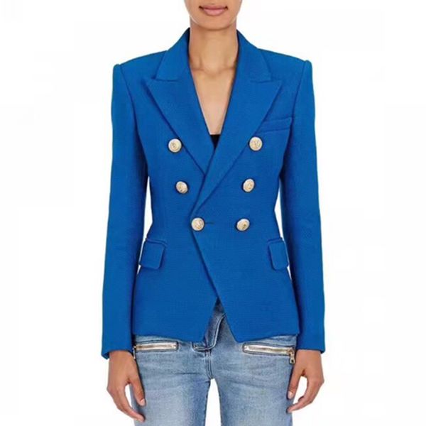 

excellent quality stylish designer blazer for women double breasted lion buttons gold painting blazer jacket plus size s-3xl, White;black