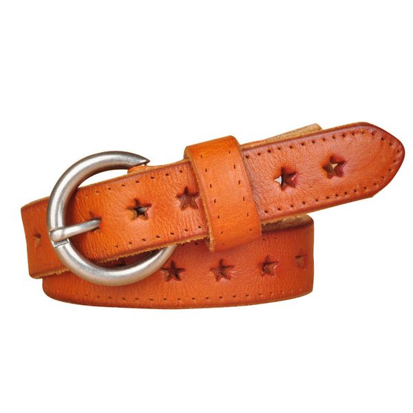 

woman fashion soft retro belts female head layer cowhide jeans hollow ladies stars layer leather casual belt, Black;brown