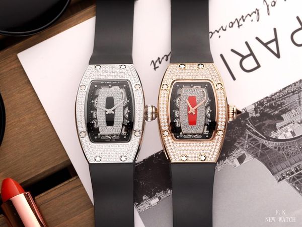 

rm007-1 series watch quartz movement 45mm x 31mm carbon fiber case rubber women watches ing, Slivery;brown