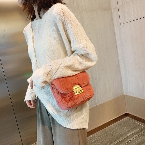 

female 2019 new plush chain small bag fashion ladies casual solid color shoulder bag wild messenger crossbody bags bolso mujer