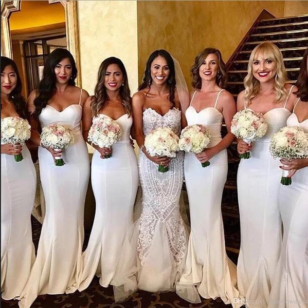 

2019 белый бретельках атласная русалка платья невесты ruched стреловидности поезд свадебное гость горничной честь платья bm0902, White;pink