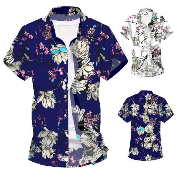 

2020 man sandy beach shirt hawaii short sleeve flower shirt male, White;black