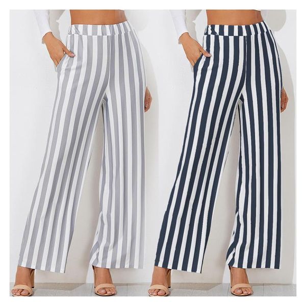 

women's female ladies casual mid waist formal stripes printed loose straight-leg trousers pants, Black;white
