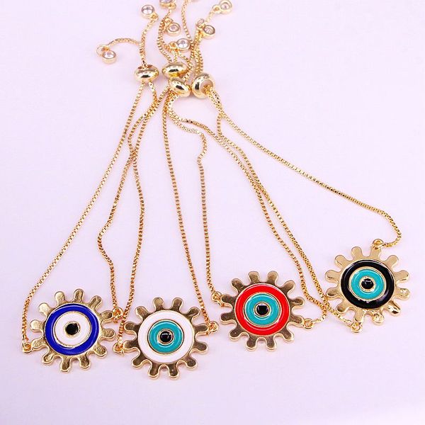 

12pcs, gold color with enamel eye flower connector link chain women fashion bracelet charm bracelet, Black