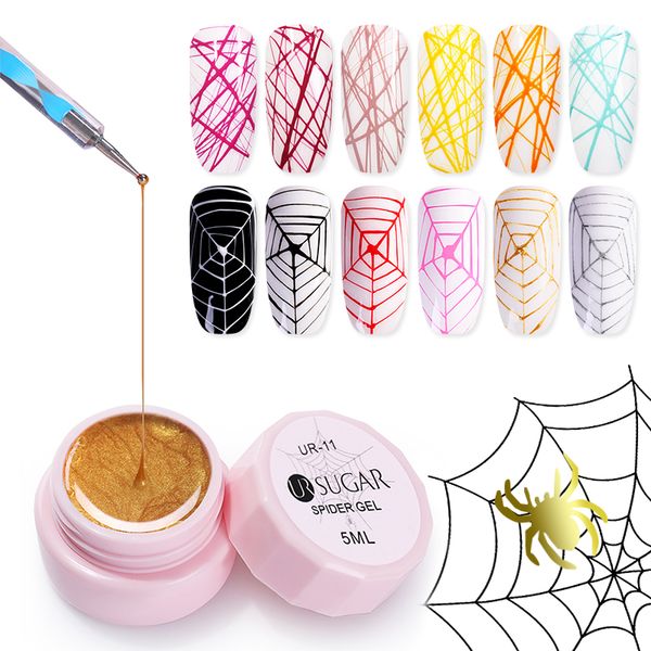 

ur sugar 5ml spider nail gel creative wire drawing nail lacquer point to line painting gel polish pulling silk spider art, Red;pink
