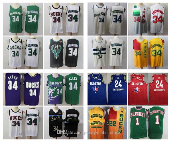 

men milwaukee bucks 34 ray allen giannis antetokounmpo retro jersey eric bledsoe 6 all-star 1 oscar robertson basketball jerseys, Black;red